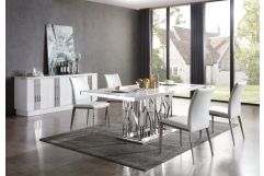 Marston Modern White Marble & Stainless Steel Dining Table