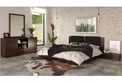Fantasia - Dark Walnut/Dark Grey Bed and Two Nightstands