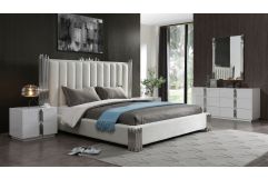 Token - Modern White + Stainless Steel 4-Piece Bedroom Set