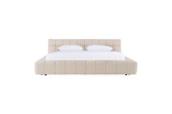 Tyree + Brooklyn - Modern Off-White Fabric + Walnut 4-Piece Bedroom Set