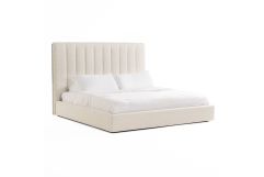 Valhalla + Lorenzo - Modern White Fabric + Light Oak 4-Piece Bedroom Set
