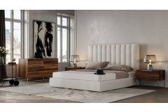 Valhalla + Lorenzo - Modern White Fabric + Light Oak 4-Piece Bedroom Set