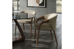 Wynetta Mid-Century Modern Grey Vegan Leather + Walnut Dining Chair