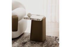 Yano - Modern White Marble + Antique Brass End Table
