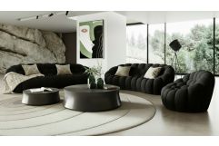 Yolonda - Modern Curved Black Fabric Sofa Set