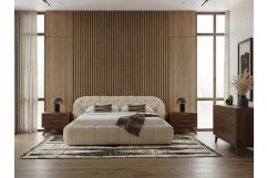 Yolonda + Soria - Modern Beige Fabric + Walnut 4-Piece Bedroom Set