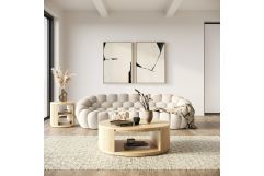 Yolonda - Modern Curved Beige Fabric Sofa