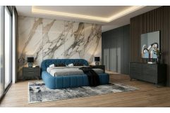 Yolonda + Soria - Modern Dark Teal Fabric + Grey Wash 4-Piece Bedroom Set
