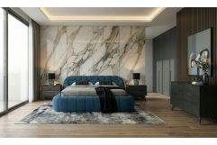 Yolonda + Soria - Modern Dark Teal Fabric + Grey Wash 4-Piece Bedroom Set