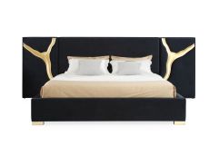 Modrest Aspen - Glam Black Velvet & Gold Bed
