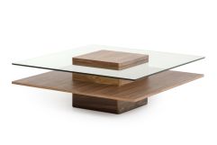 Modrest Clarion Mid-Century Walnut and Glass Coffee Table