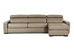 Lamod Italia Sacha - Modern Stone Grey Leather Reversible Sectional Sofa Bed with Storage