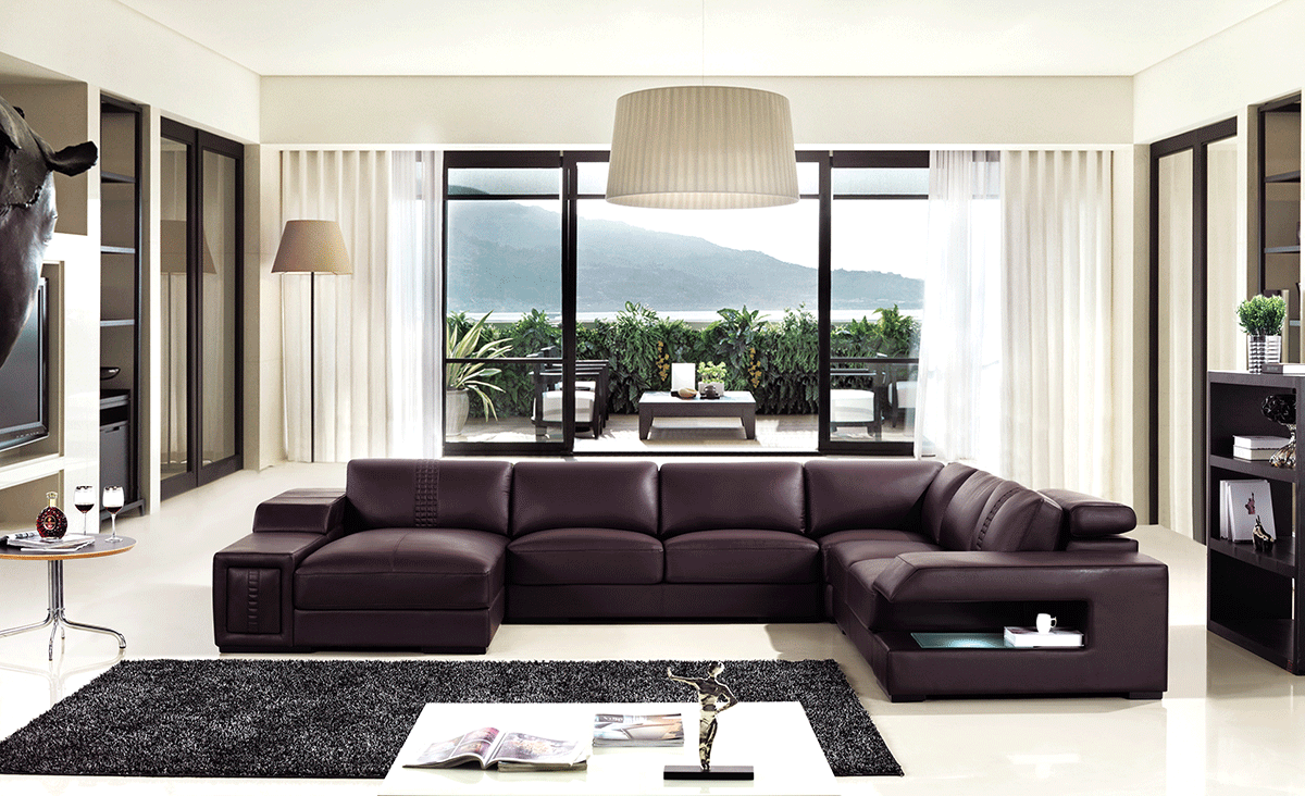 T132V Modern Bonded Leather Sectional Sofa w/ Light and Built-In Side Bookshelf