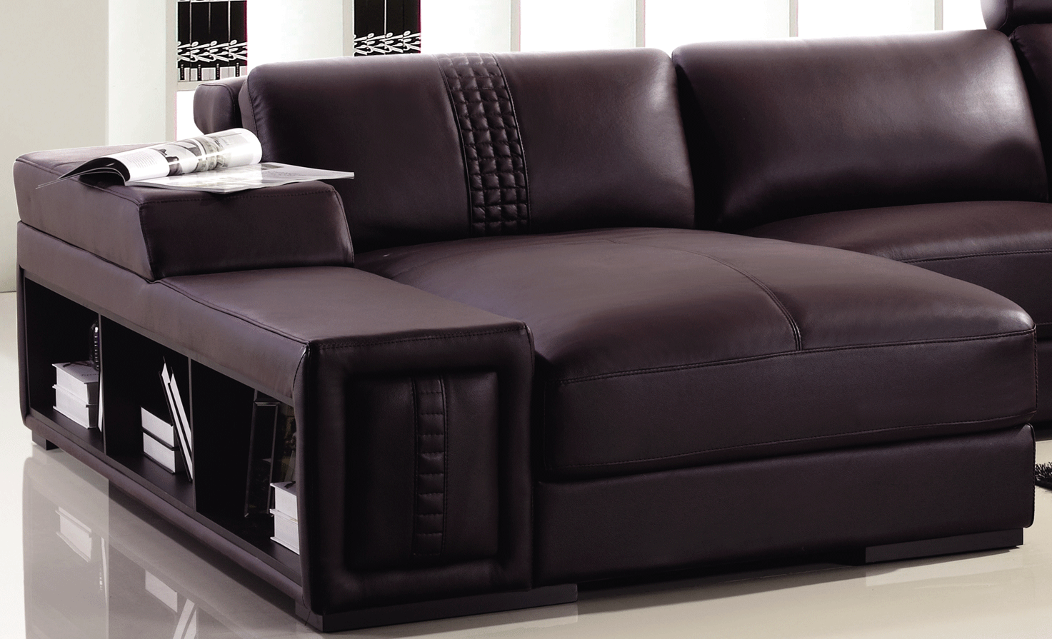 T132 Mini Modern Brown Leather Sectional Sofa