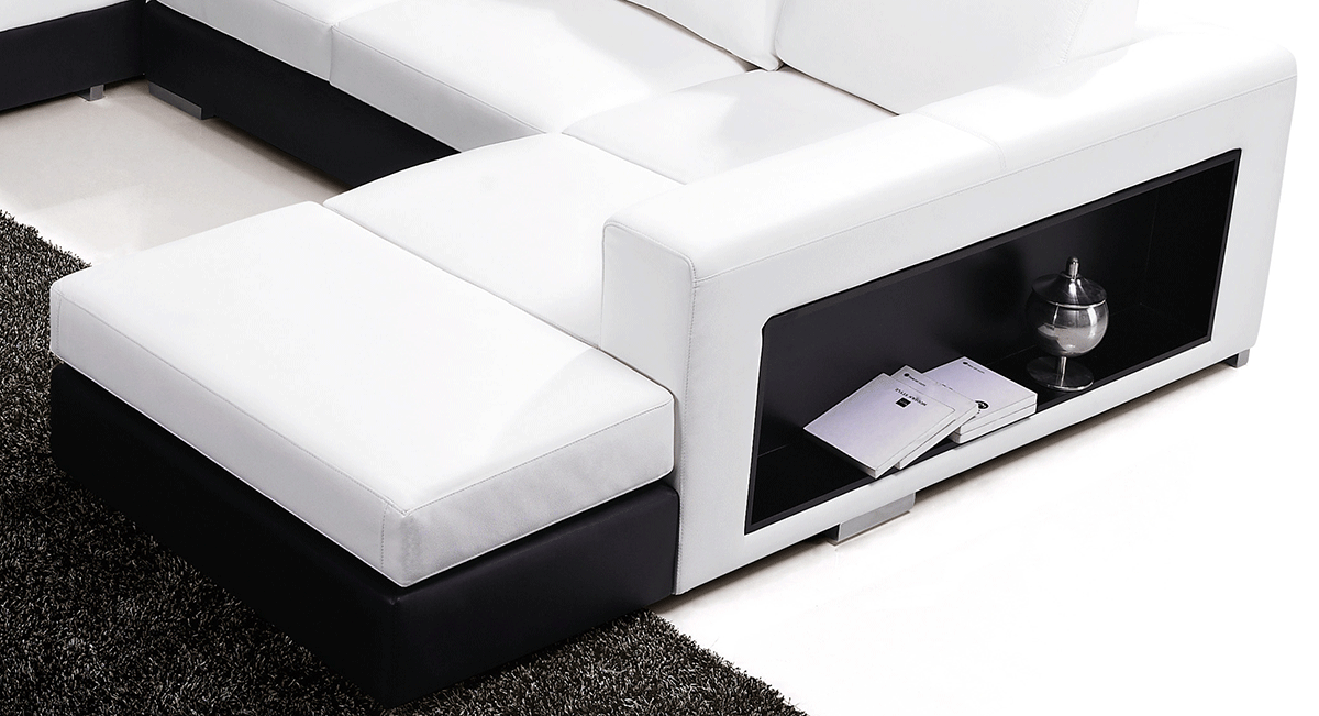 T57C Modern Leather Sectional Sofa w/ Built-In Side Bookshelf