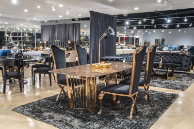 dining table tall chairs modern gold black