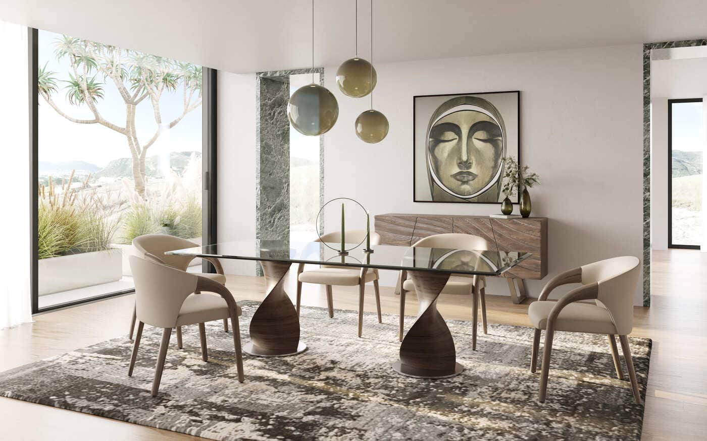 チノ　ダイアナ　セルディア Modrest Wynetta Mid-Century Modern Grey Vegan Leather + Walnut